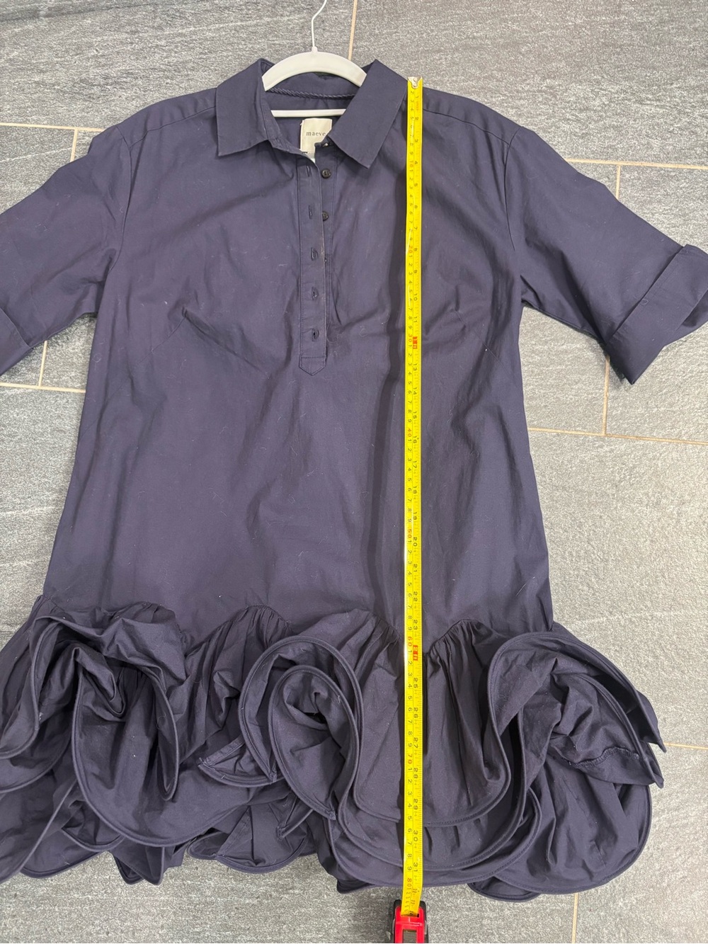 Maeve Cuffed sleeve Navy Button-Front Ruffle Mini Dress - Picture 8 of 9